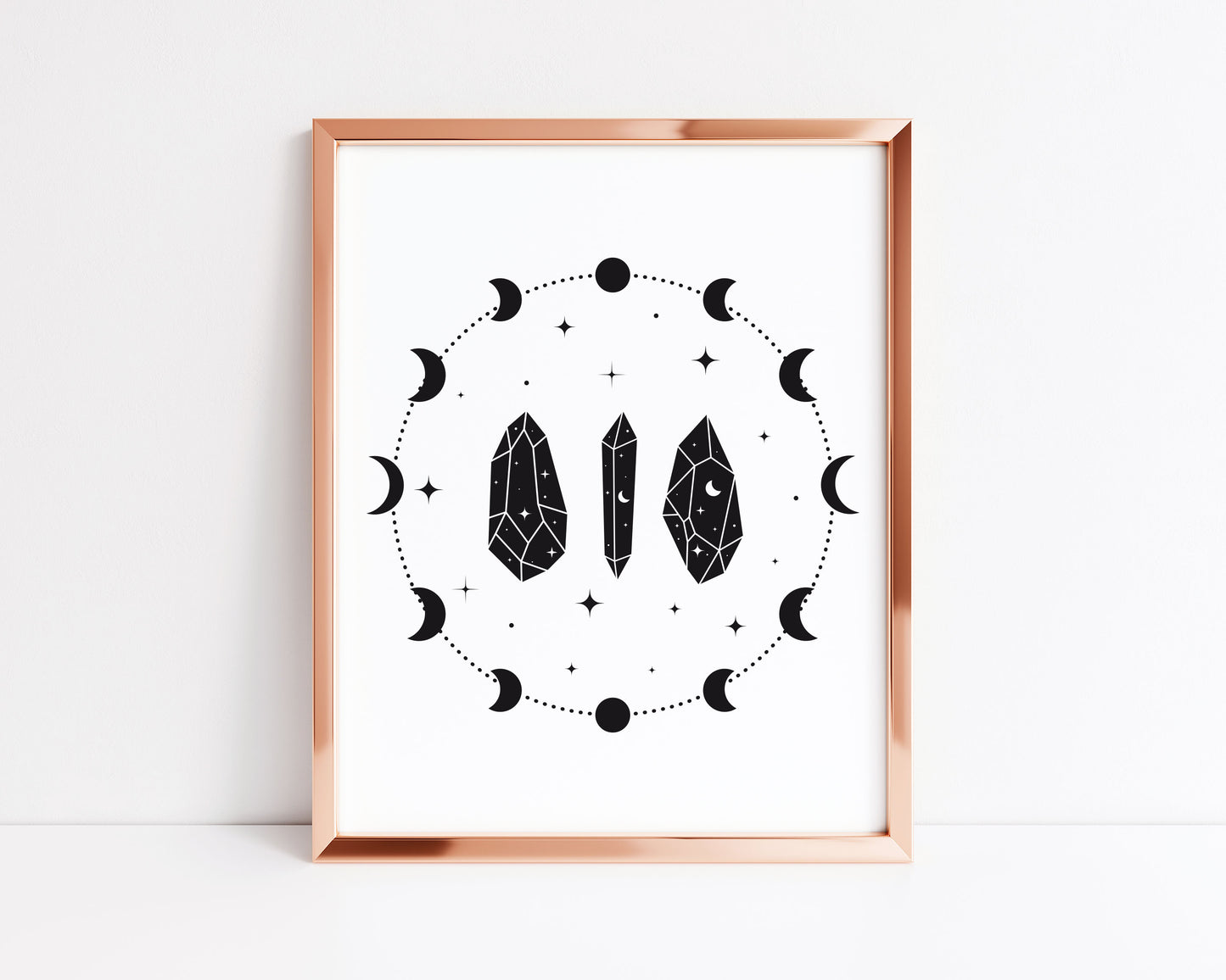 Celestial, moon and crystal illustration style unframed wall art poster print