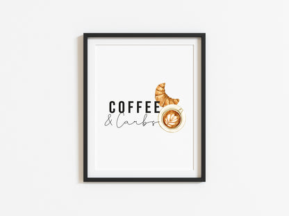 Coffee and carbs watercolour style typography unframed print