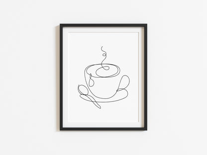 Cup of Tea/Coffee line drawing illustration kitchen/office unframed wall art poster print