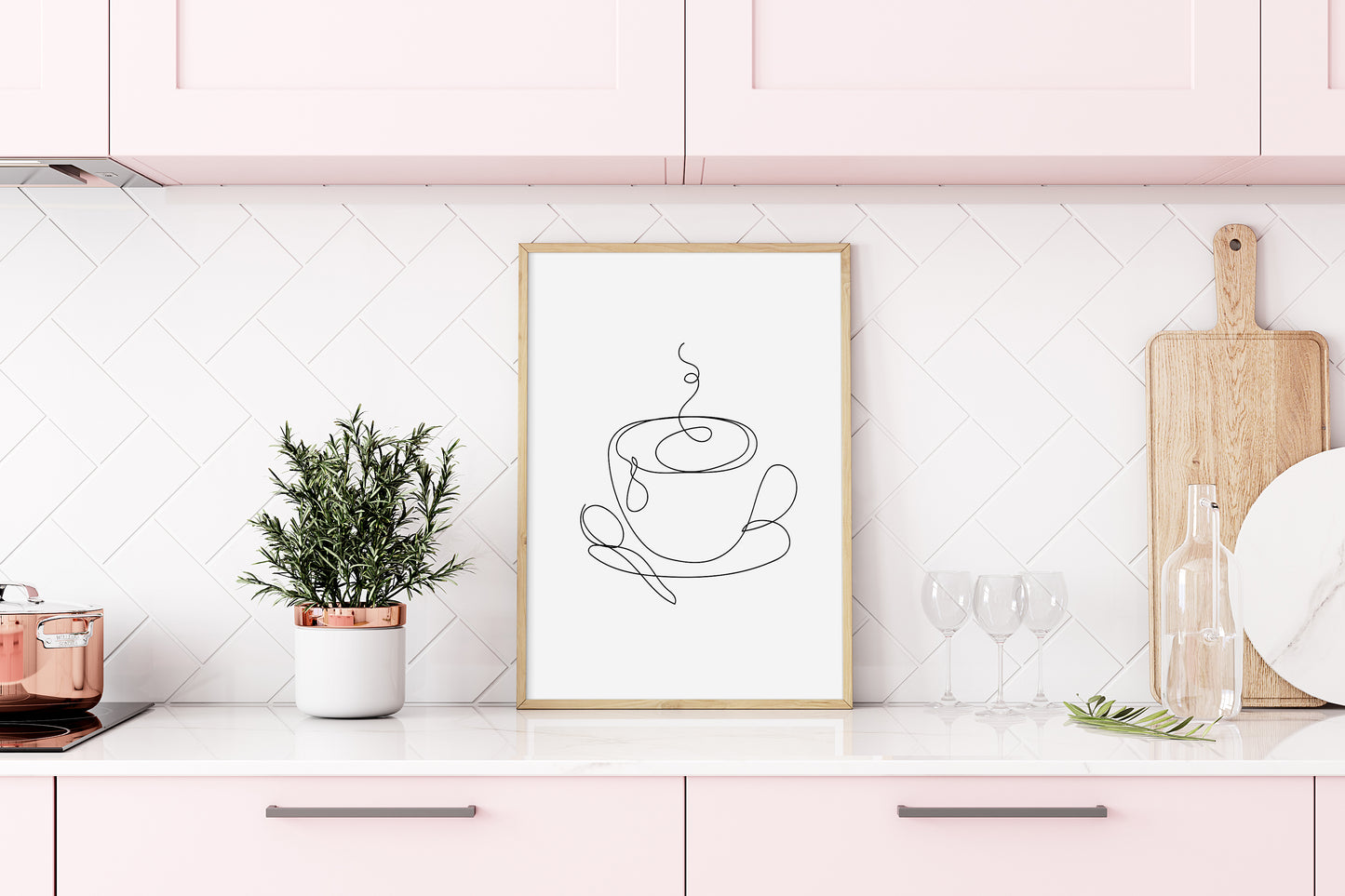 Cup of Tea/Coffee line drawing illustration kitchen/office unframed wall art poster print