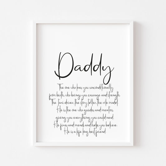 Daddy, Dad, Father, definition typography unframed wall art poster print