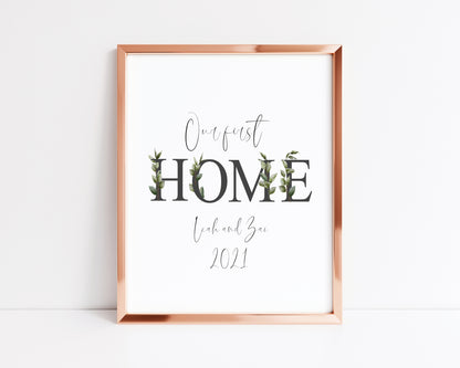 Botanical Our FIRST/NEW home, personalised with names and or dates bedroom, couples wall art unframed poster print