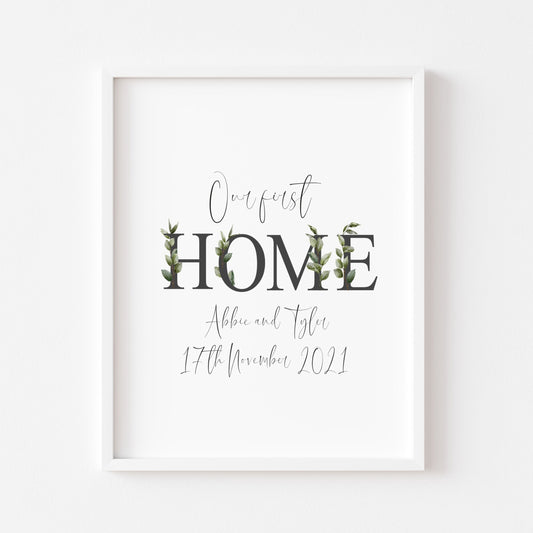 Botanical Our FIRST/NEW home, personalised with names and or dates bedroom, couples wall art unframed poster print