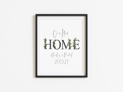 Botanical Our FIRST/NEW home, personalised with names and or dates bedroom, couples wall art unframed poster print