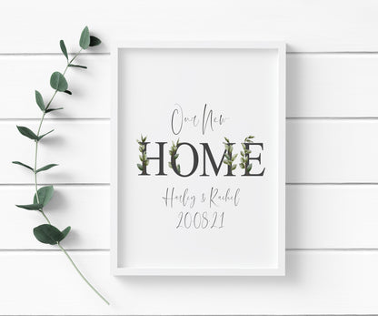 Botanical Our FIRST/NEW home, personalised with names and or dates bedroom, couples wall art unframed poster print