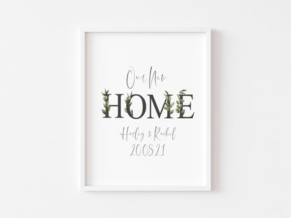 Botanical Our FIRST/NEW home, personalised with names and or dates bedroom, couples wall art unframed poster print