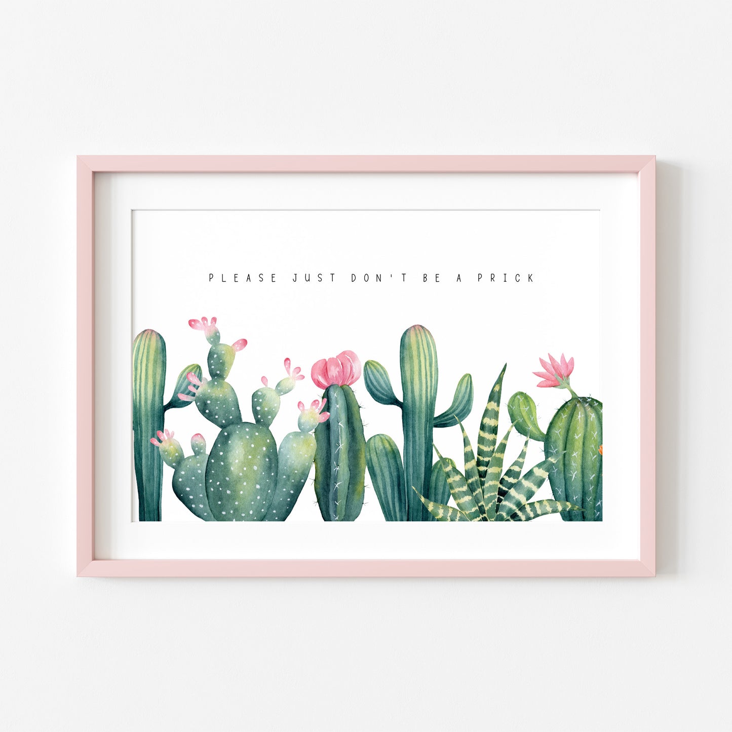 Please just don't be a pri*k cactus/cacti plant watercolour borderless illustration unframed wall art poster print