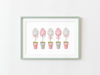 Easter egg plants collection floral pink and grey unframed wall art poster print