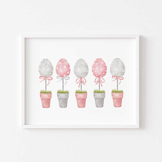 Easter egg plants collection floral pink and grey unframed wall art poster print