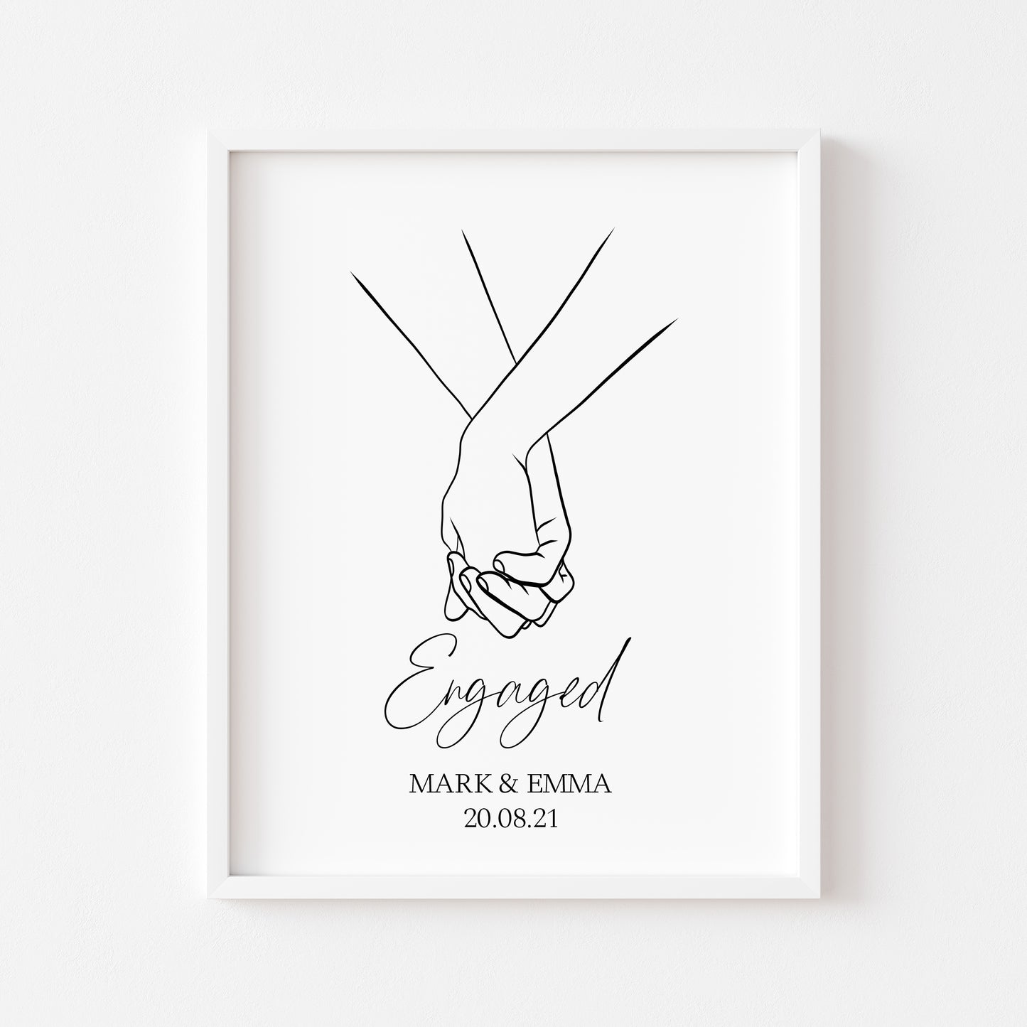 Holding Hands Personalised Print, engagement, couples gift with names & date unframed wall art poster print