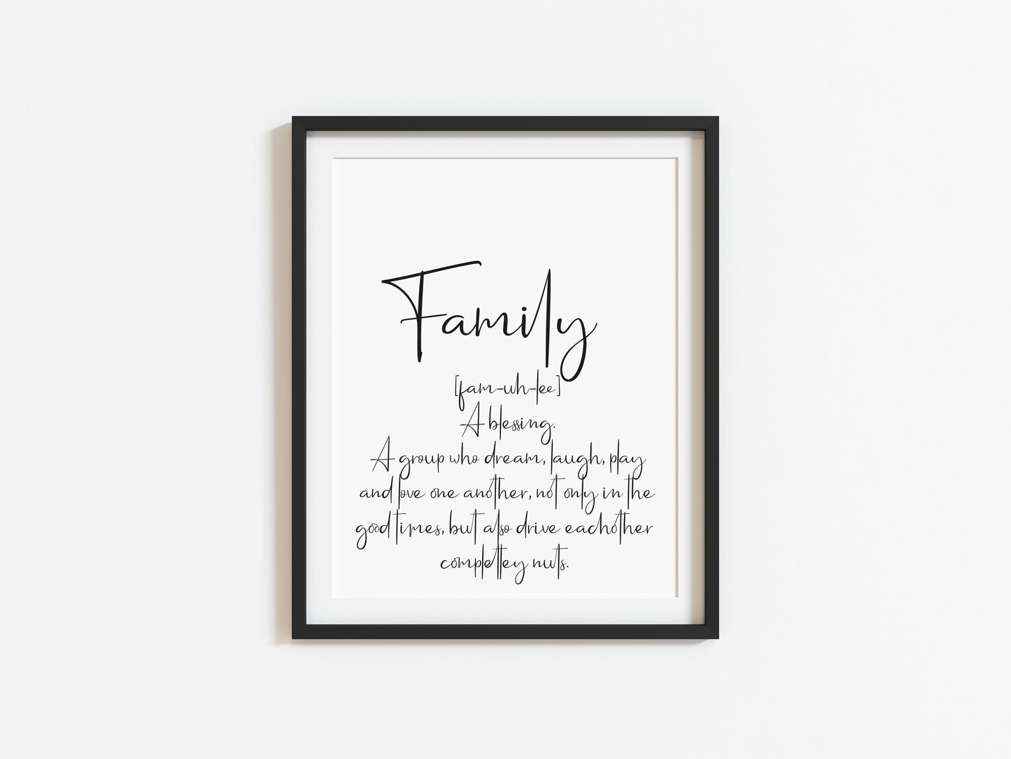 Family typography definition unframed wall art poster print