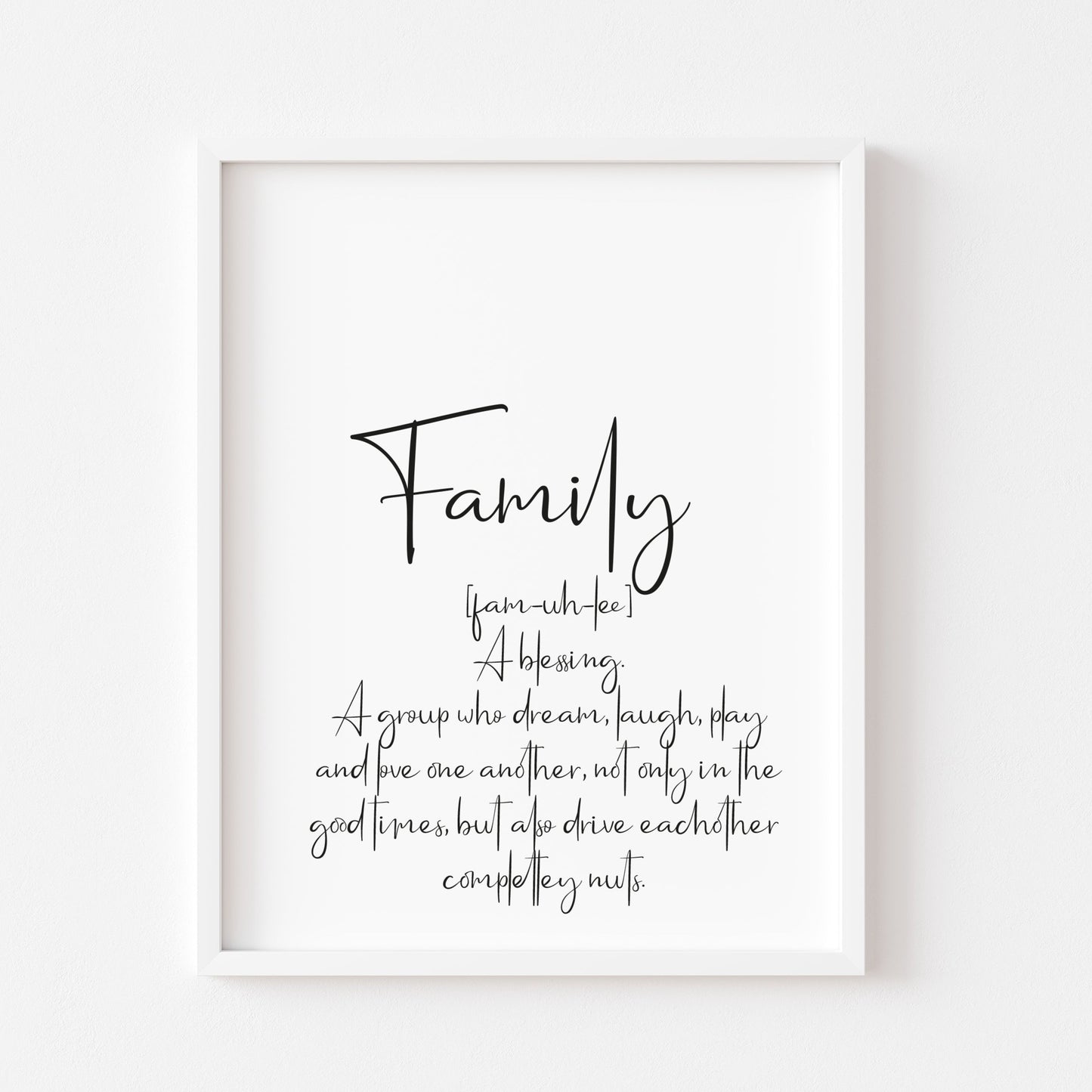 Family typography definition unframed wall art poster print