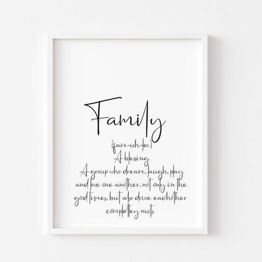 Family typography definition unframed wall art poster print