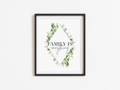 Family is everything green botanical watercolour wreath unframed print