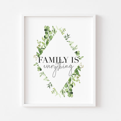 Family is everything green botanical watercolour wreath unframed print