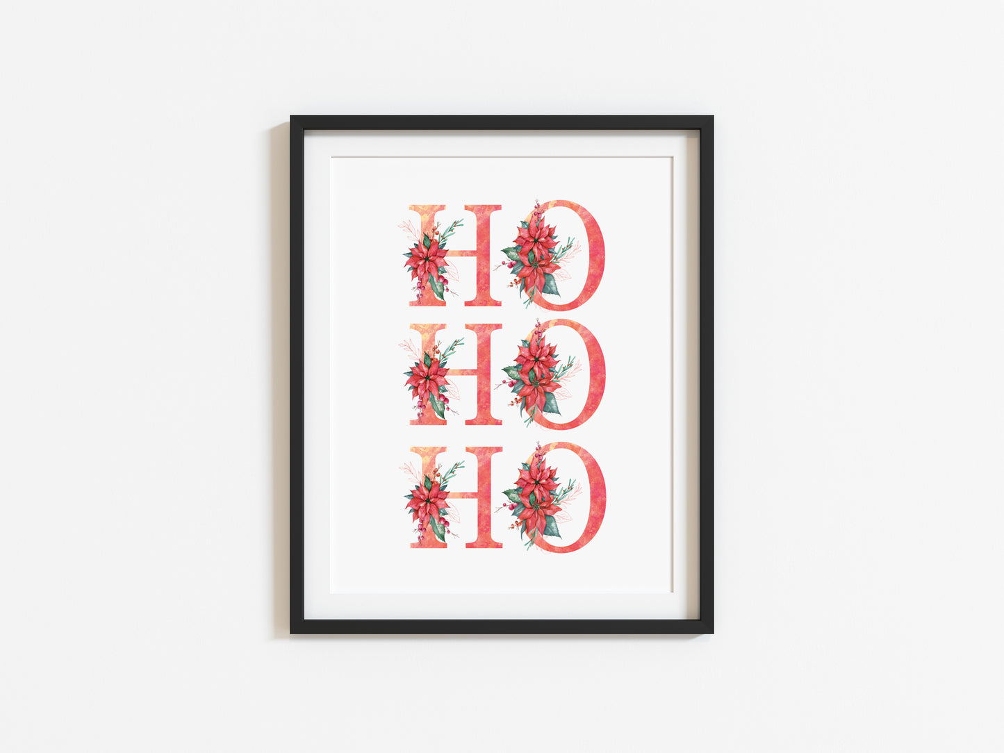 HO HO HO red crimson floral Christmas letters seasonal unframed wall art poster print