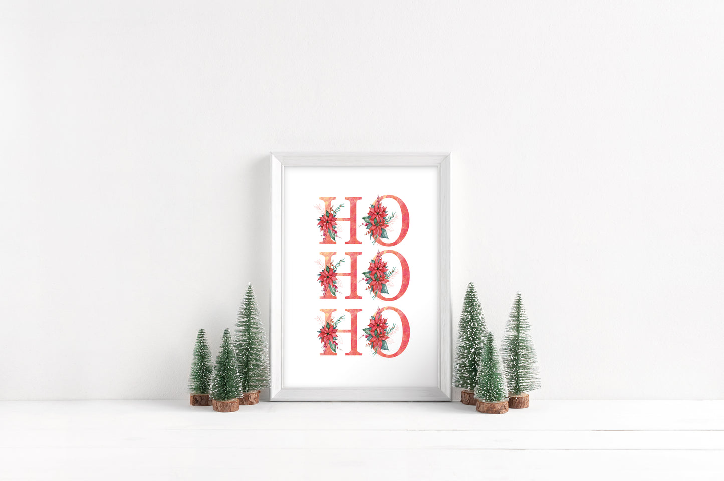 HO HO HO red crimson floral Christmas letters seasonal unframed wall art poster print