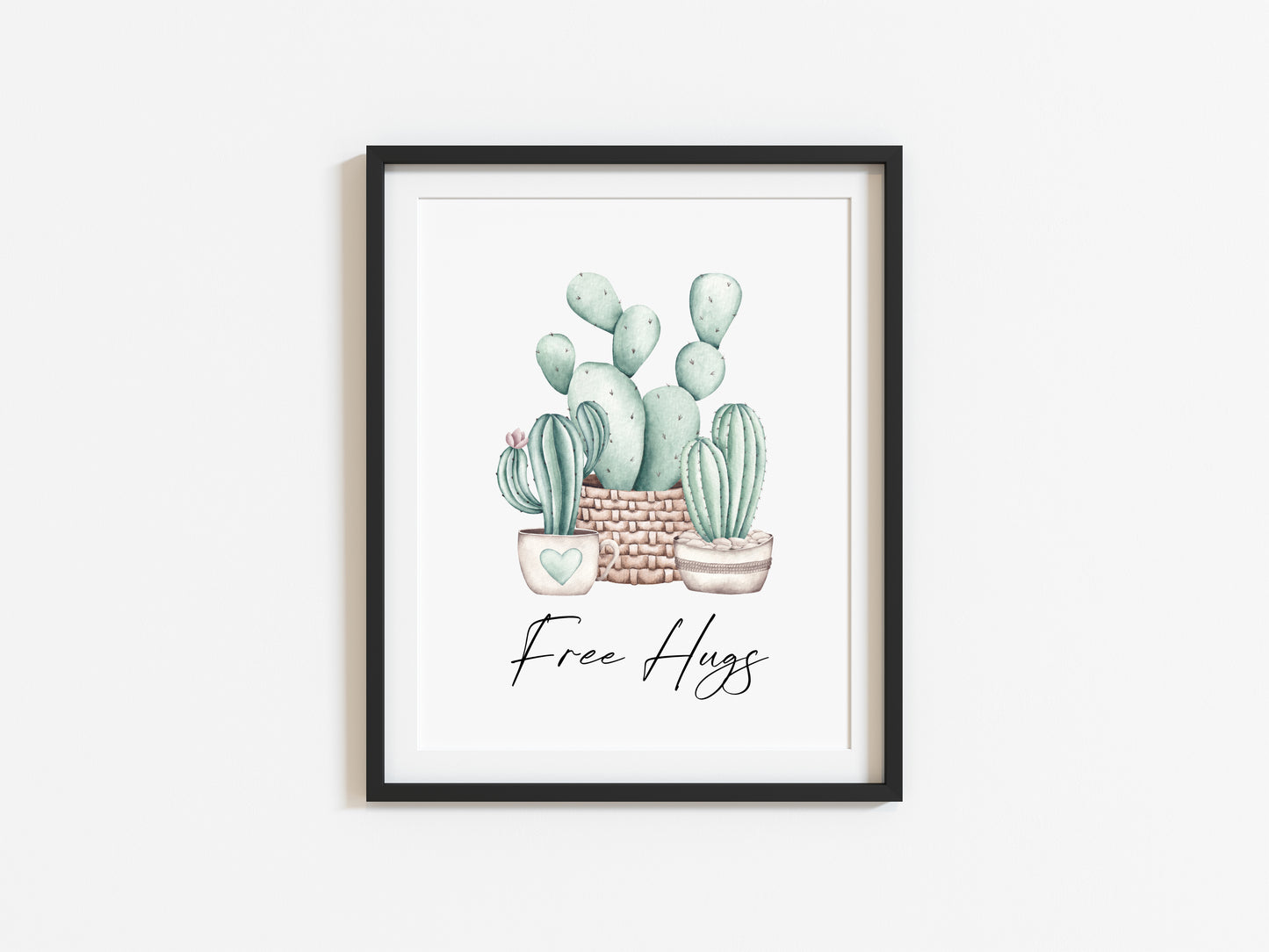 Free hugs funny cactus/plants watercolour illustration unframed wall art poster print