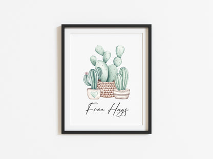 Free hugs funny cactus/plants watercolour illustration unframed wall art poster print