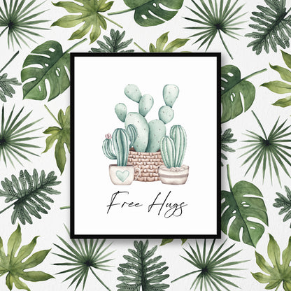 Free hugs funny cactus/plants watercolour illustration unframed wall art poster print