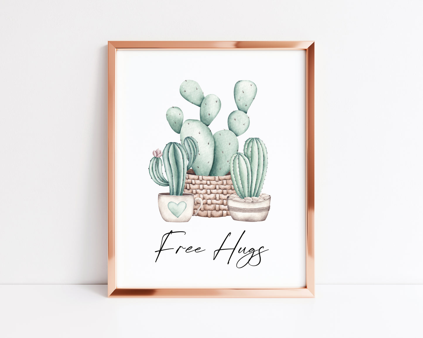 Free hugs funny cactus/plants watercolour illustration unframed wall art poster print