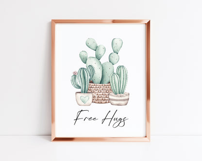 Free hugs funny cactus/plants watercolour illustration unframed wall art poster print