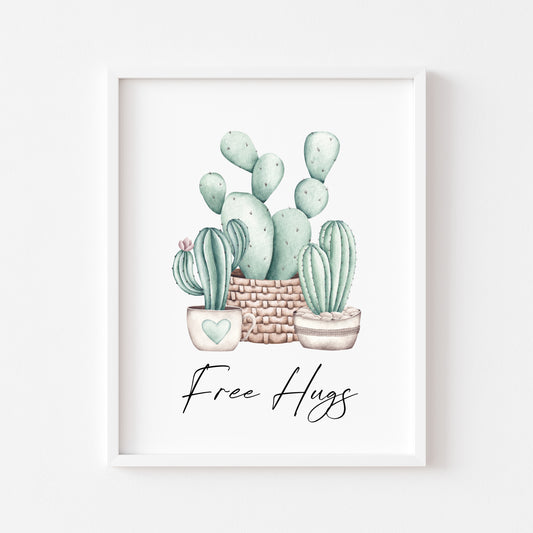 Free hugs funny cactus/plants watercolour illustration unframed wall art poster print