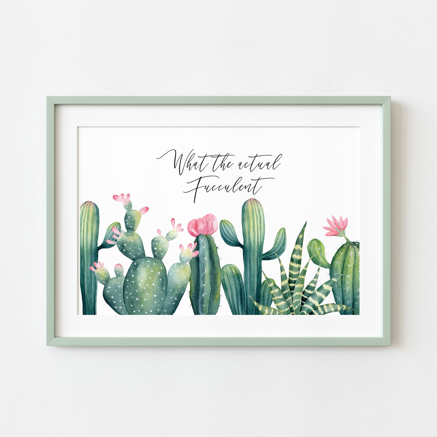 What the fucculent cactus/cacti plant watercolour borderless illustration unframed wall art poster print