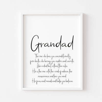 Grandad, Papa, Grandpa definition typography unframed wall art poster print