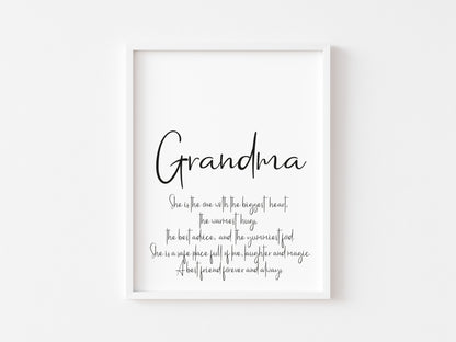 Nana, Nanny, Nan, Grandma definition typography unframed wall art poster print