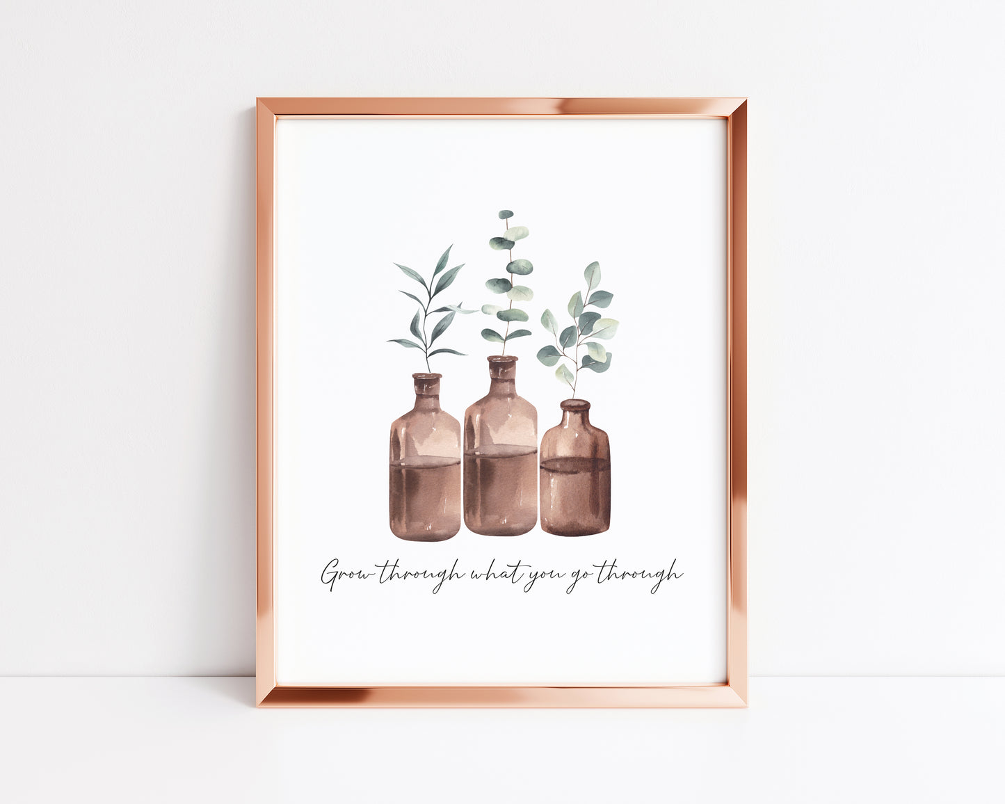 Grow through what you go through watercolour bottled plants style unframed print