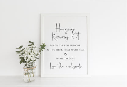 Hangover recovery kit simplistic wedding sign wedding unframed wall art poster print