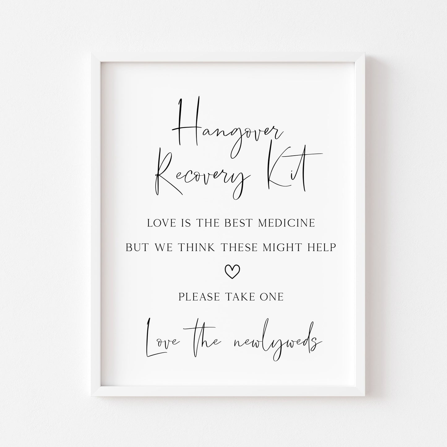 Hangover recovery kit simplistic wedding sign wedding unframed wall art poster print