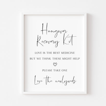 Hangover recovery kit simplistic wedding sign wedding unframed wall art poster print