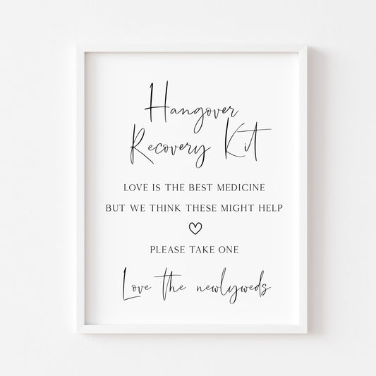 Hangover recovery kit simplistic wedding sign wedding unframed wall art poster print