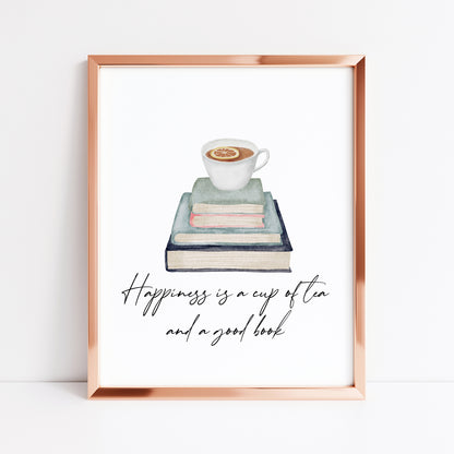 Happiness is a cup of tea and a good watercolour unframed wall art poster print