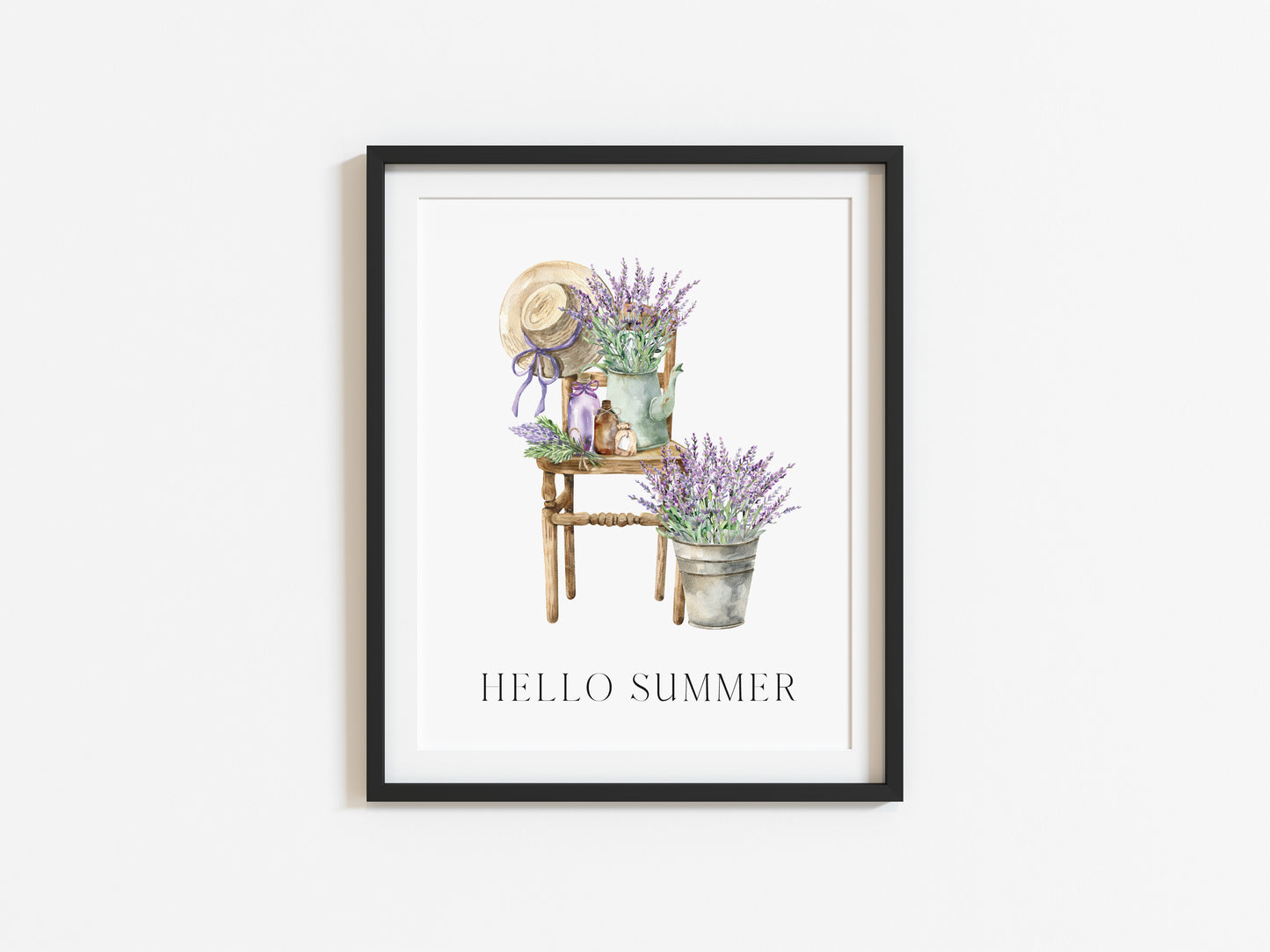 Hello summer lavender chair arrangement illustration unframed wall art poster print