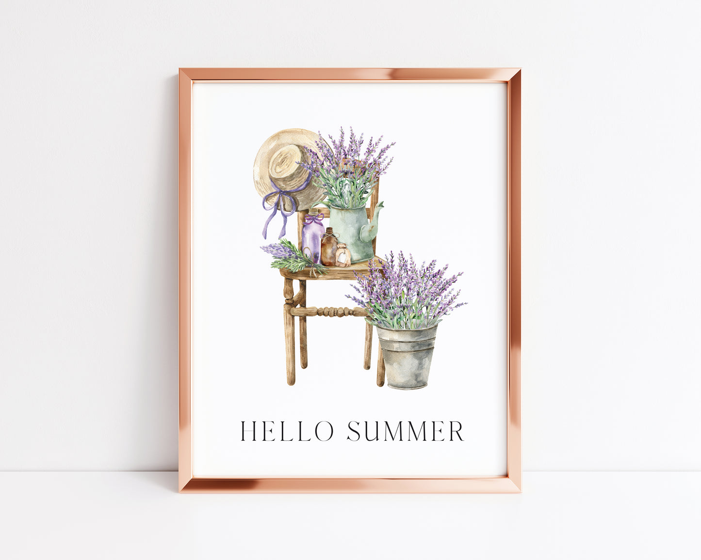 Hello summer lavender chair arrangement illustration unframed wall art poster print