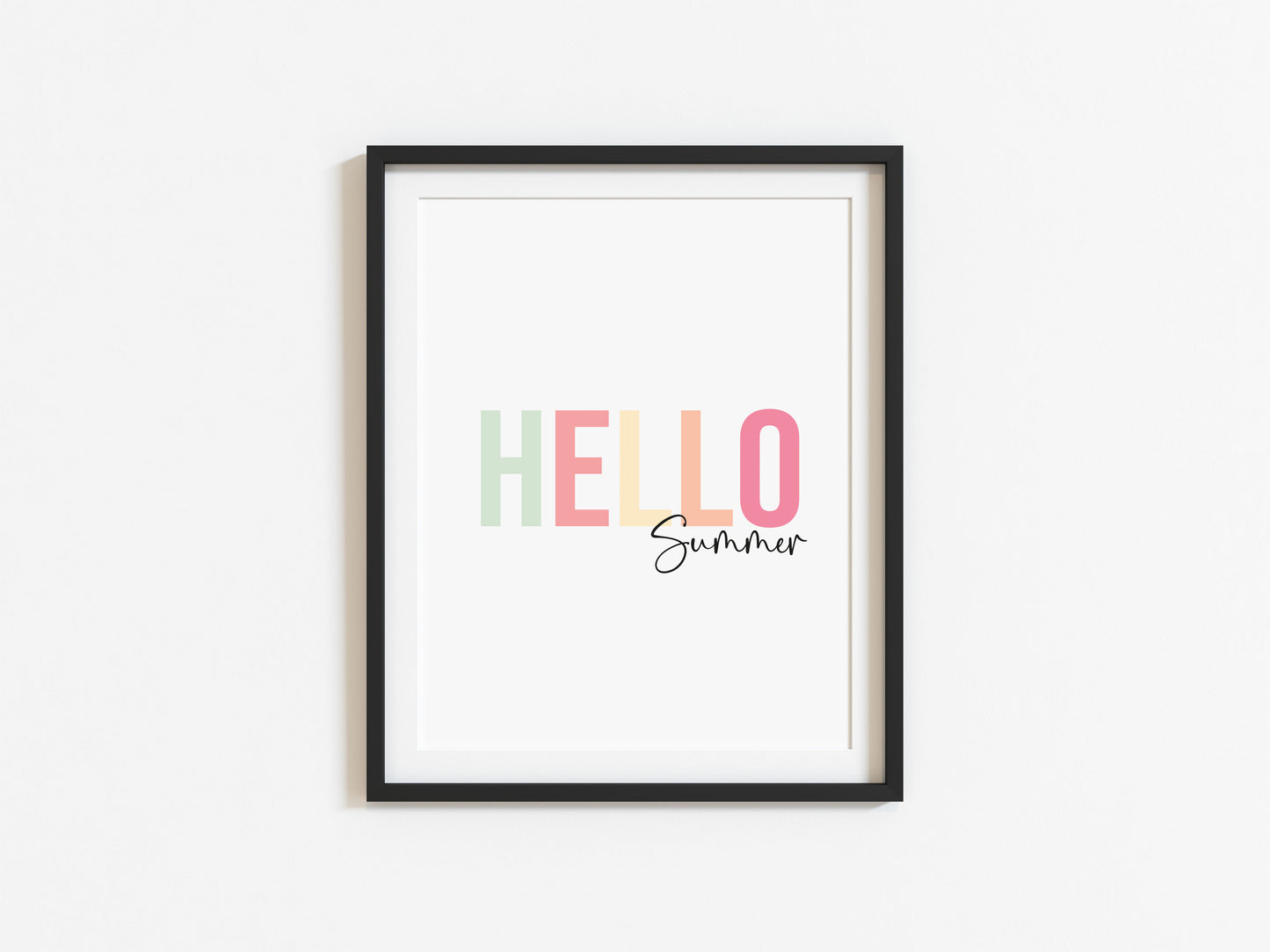 Hello summer multi colour summer home wall art typography unframed poster print