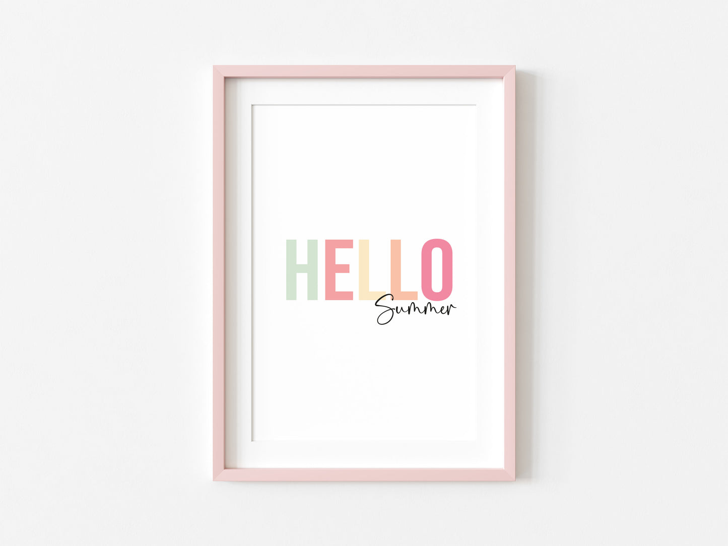 Hello summer multi colour summer home wall art typography unframed poster print