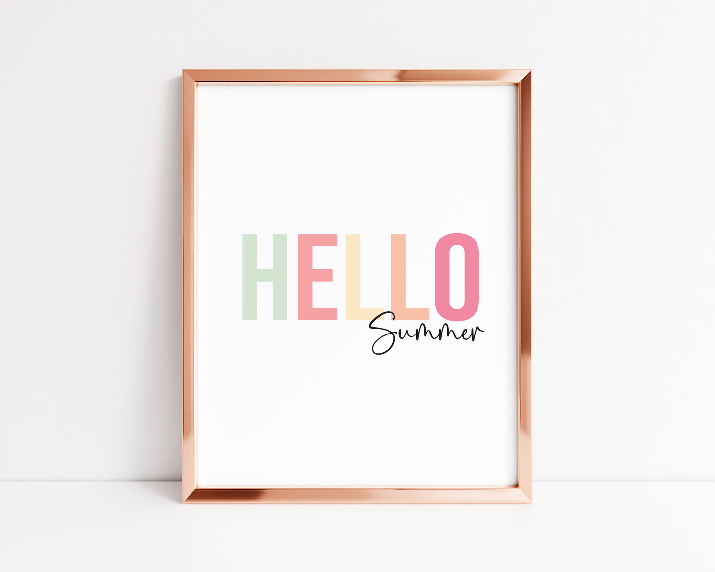 Hello summer multi colour summer home wall art typography unframed poster print