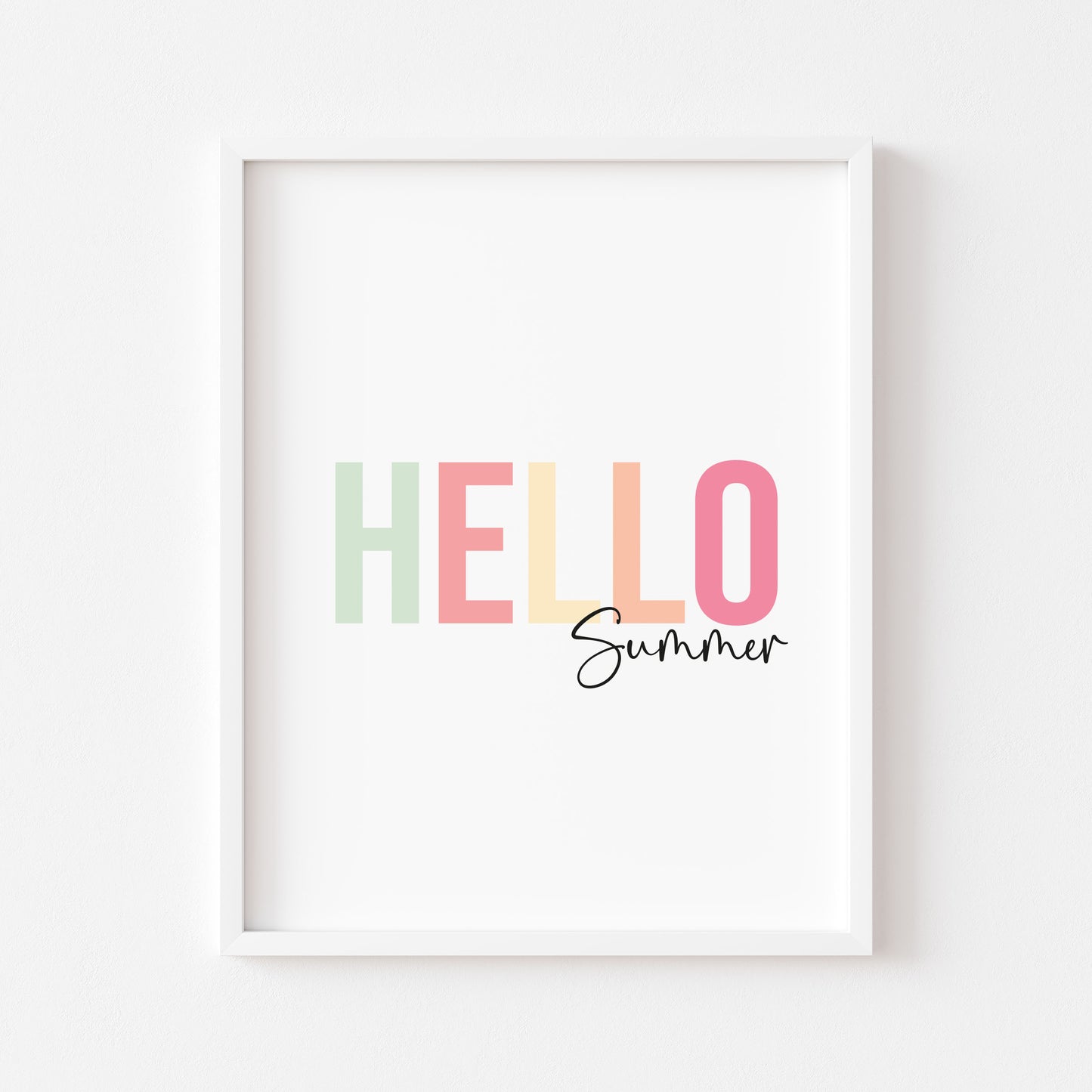 Hello summer multi colour summer home wall art typography unframed poster print