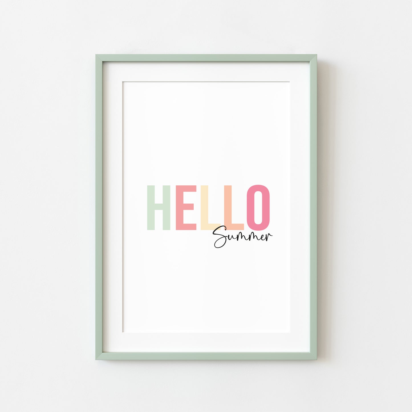 Hello summer multi colour summer home wall art typography unframed poster print