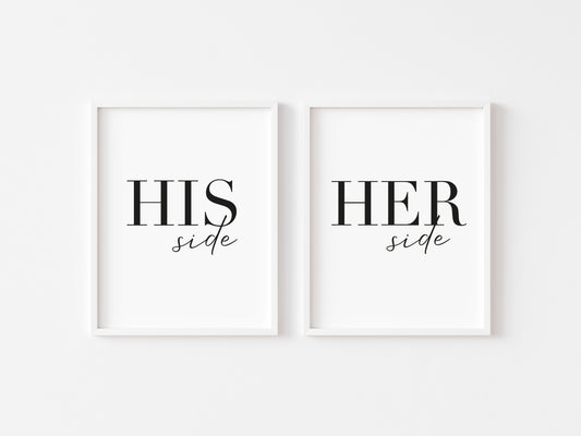 Set of 2 bedroom prints, His and hers, his and his, or hers and hers bedroom unframed wall art poster prints