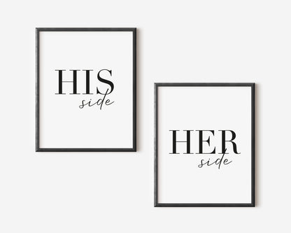 Set of 2 bedroom prints, His and hers, his and his, or hers and hers bedroom unframed wall art poster prints