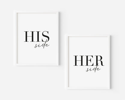 Set of 2 bedroom prints, His and hers, his and his, or hers and hers bedroom unframed wall art poster prints