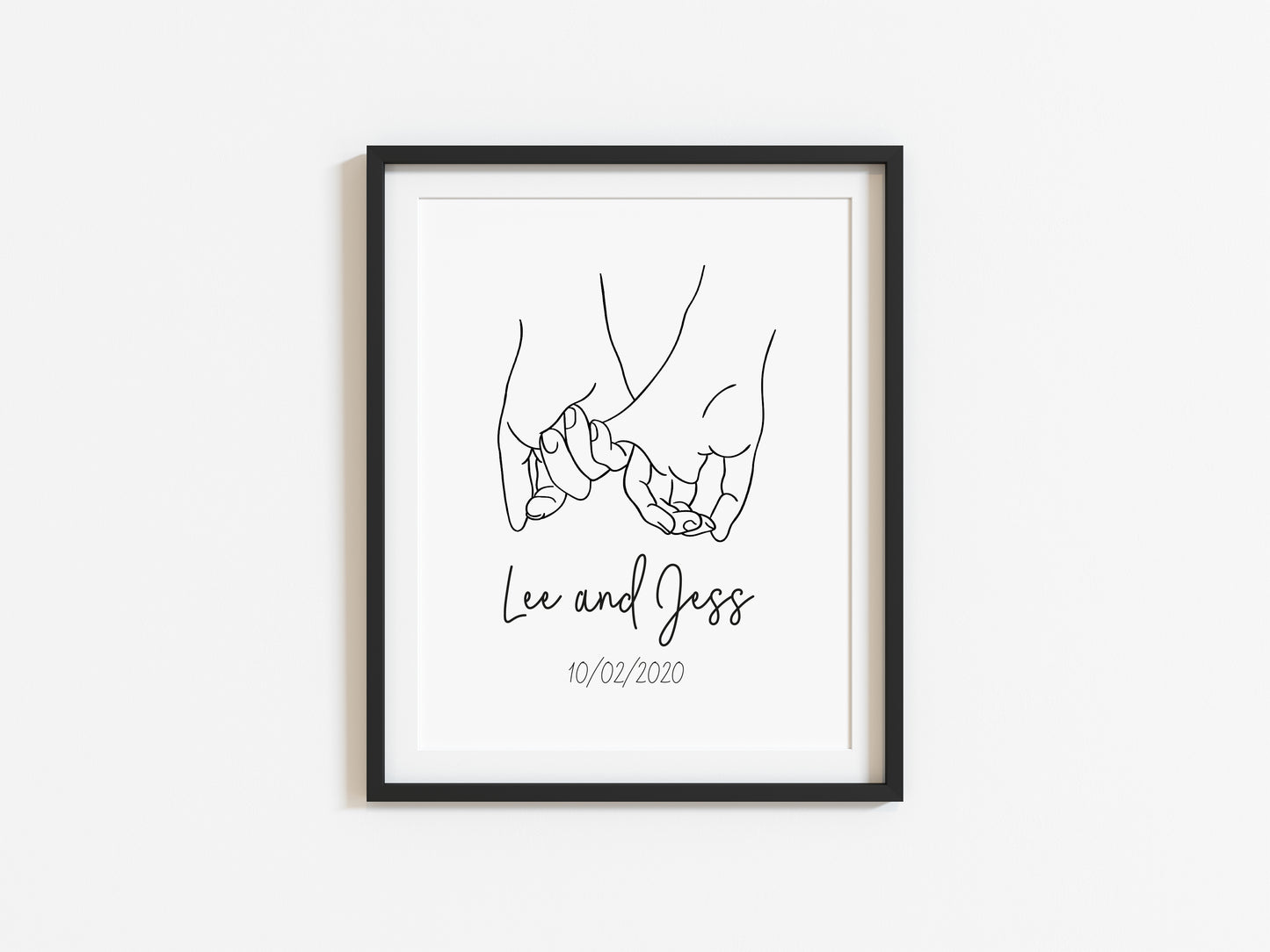 Hand line drawing couples names and dates unframed wall art poster print