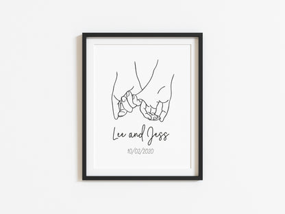 Hand line drawing couples names and dates unframed wall art poster print