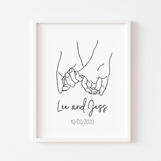 Hand line drawing couples names and dates unframed wall art poster print