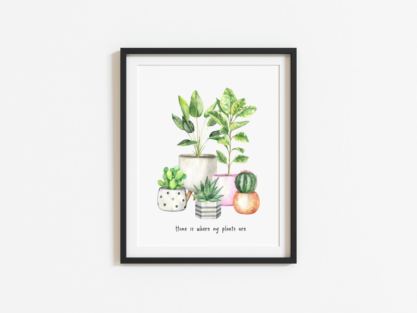 Home is where my plants are cactus/plants watercolour illustration unframed wall art poster print